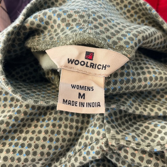 WOOLRICH sz Medium Mock Neck Long Sleeve Top Cotton Green Multi - Picture 6 of 6